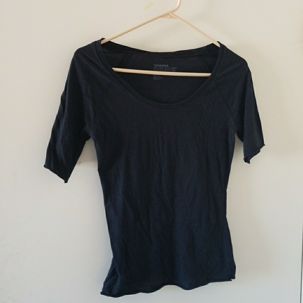 Genera second skin 3/4 sleeve black cotton tee, sz XS